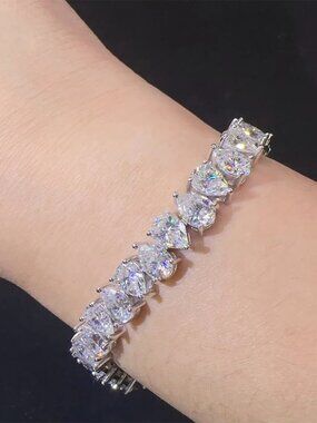 925 Silver Moissanite Pear Shape Cluster Tennis Luxury Diamond Bracelet